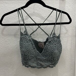 Gray Lace Bralette with Strappy Back